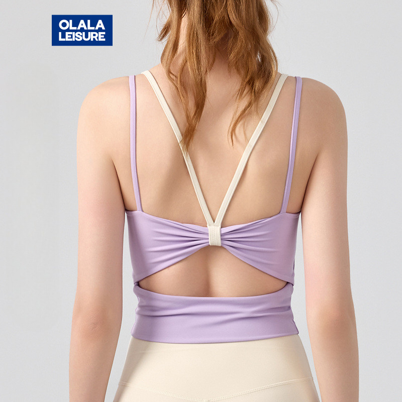 OLaLa Leisure Yoga Sports Bra Fixed Pads 2 In 1 Design Contrast Color