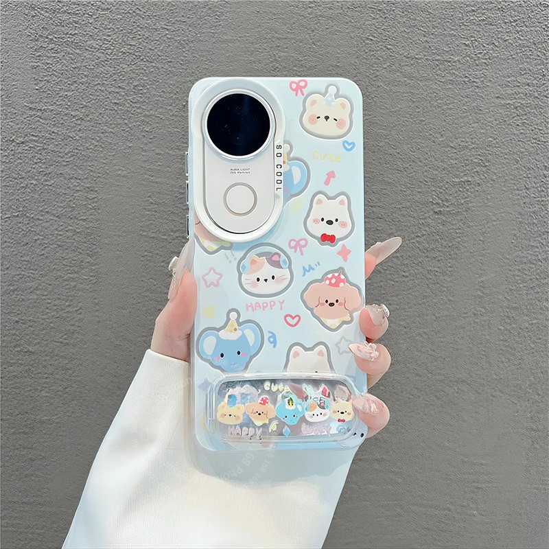 เคส Vivo V50 เคส Vivo V40 5G V40 Pro เคสน่ารักแมวสุนัขหมีการ์ตูนสัตว์ด้านกันกระแทกกรณีกระจกโทรศัพท์ขาตั้งกรณีสําหรับเด็กผู้หญิงนักเรียนผู้หญิง
