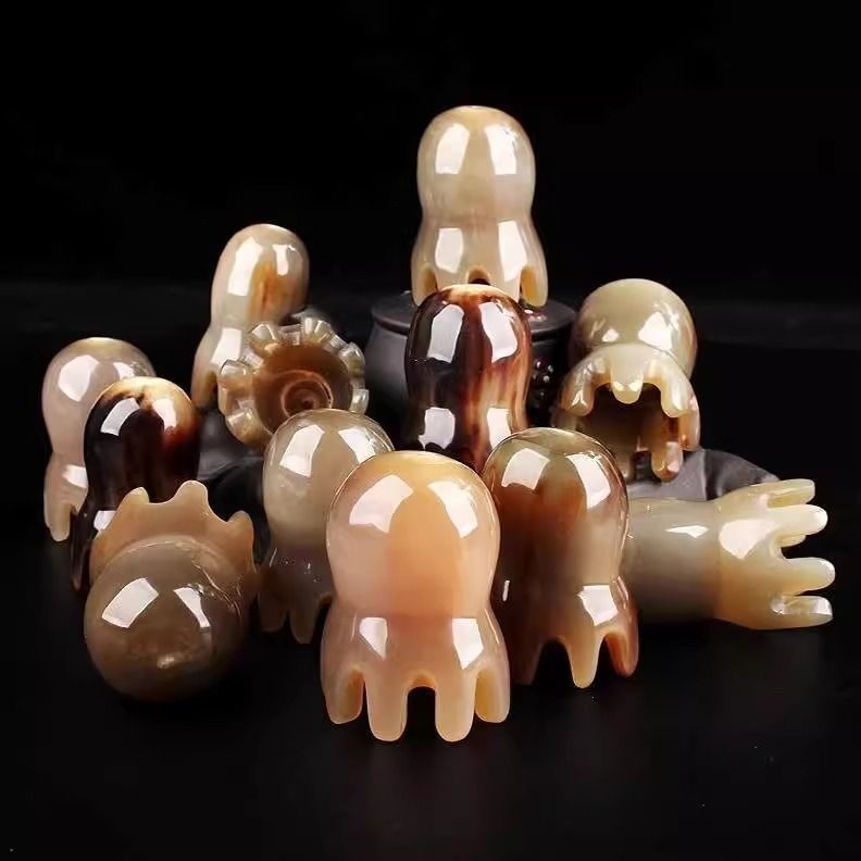 Real Horn Octopus Head Meridian หวีนวดผู้ชายผู้หญิงผม Treatment Acupoint ในครัวเรือน Octopus หวี Anti-Static ผม Loss
