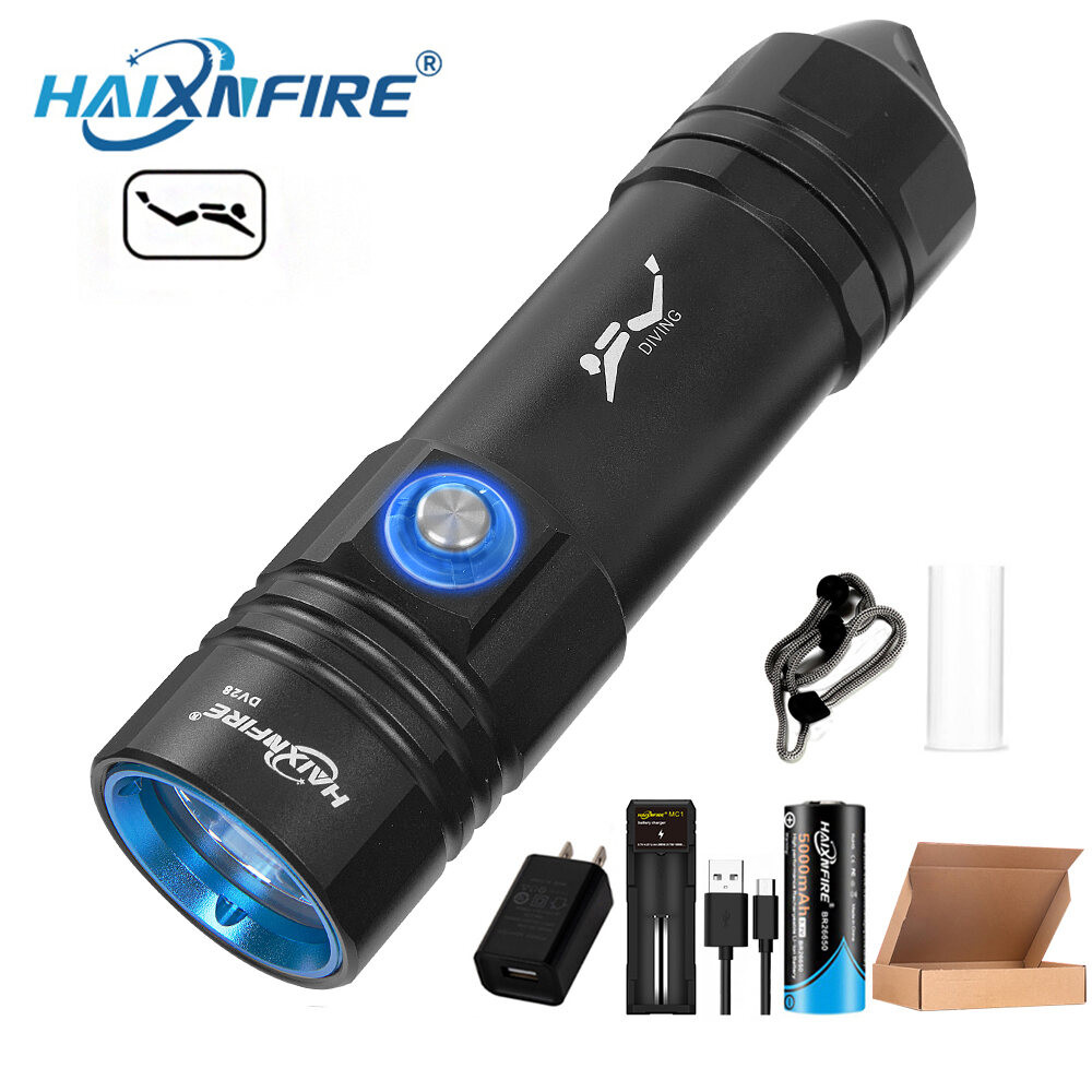HaixnFire DV28 ไฟฉายดำน้ำ 2500 ลูเมนส์ กันน้ำ แสงกระพริบ