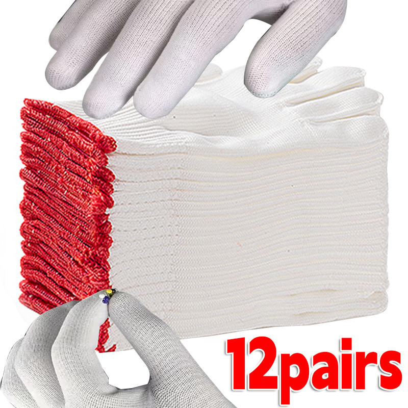 1/12 คู่ไนลอนถุงมือทํางานข้อมือยืดหยุ่น, กันลื่นและการออกแบบบางระบายอากาศสําหรับแรงงาน, ทําสวน, ทําความสะอาด