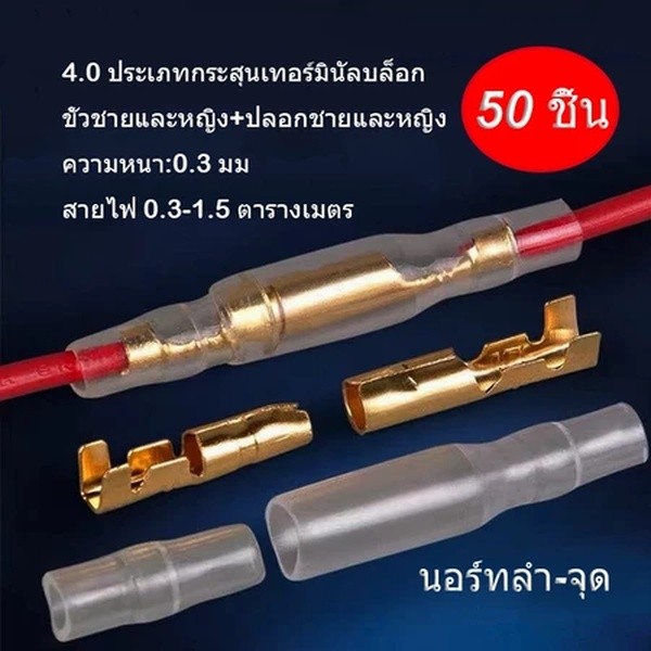 🔥 คุณภาพสูง 🔥อุปกรณ์เสริมขั้วกระสุนทองเหลือง + ซ็อกเก็ตพลาสติก 50 ชุด ( 200 ชิ้น ) 3.9 มม . Female Wire
