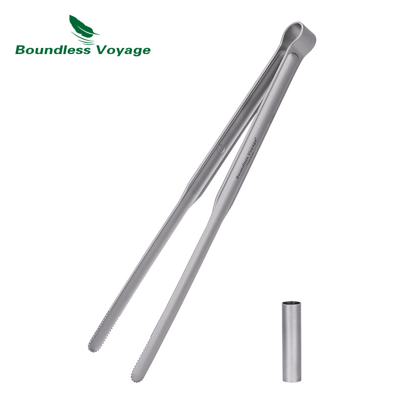 Boundless Voyage Titanium BBQ แหนบครัว Ultralight ทนความร้อนและกันสนิมย่างแหนบเสิร์ฟพร้อมแหวนยึด