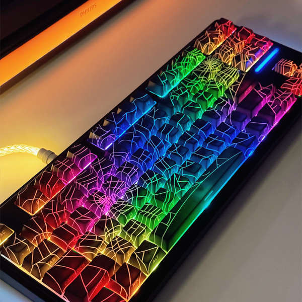 keycap คีย์แคป Spider Web Keycap ด้านข้างแกะสลักโปร่งแสง PBT โรงงานเดิมความสูงที่กําหนดเองคีย์บอร์ด 