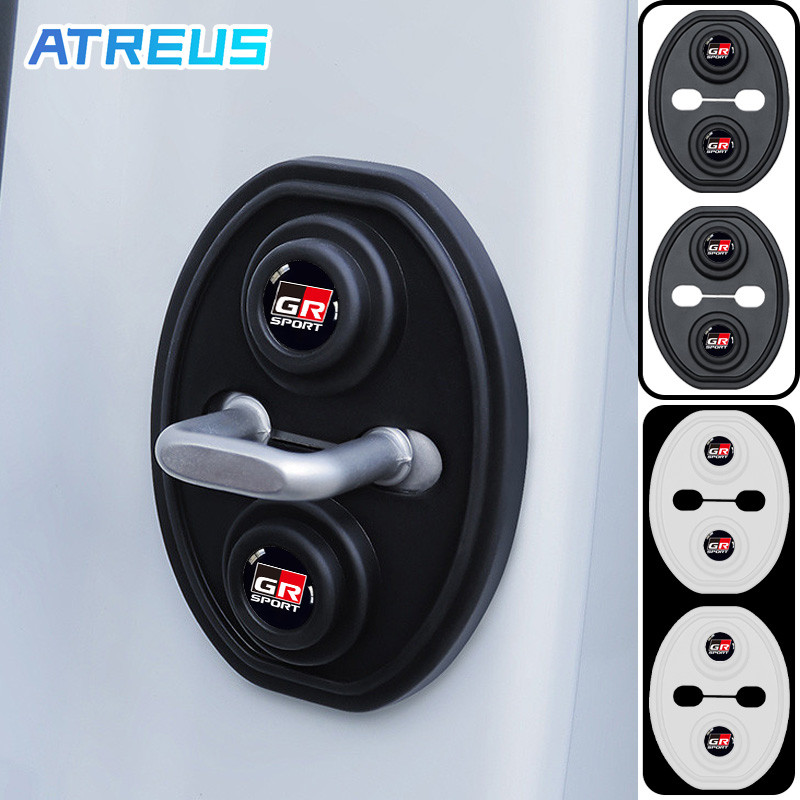 4ชิ้น Toyota GR ตัวป้องกันการล็อครถ ป้องกันการชนกันกันเสียงบัฟเฟอร์เงียบ รถล็อคประตูหัวเข็มขัดปก ฝาครอบป้องกันซิลิโคน สำหรับ Toyota GR 86 Yaris Corolla Cross Altis Fortuner Camry Hilux Supra CHR Wish bZ4X Vios Sienta Avanza