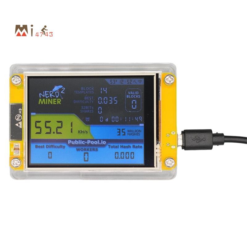 Mi4743Bitcoin Nerd Miner V2 55-56KH/S 2.8 นิ้วจอแสดงผล BTC Nerdminer สมาร์ทจอแสดงผล LCD Crypto Solo 