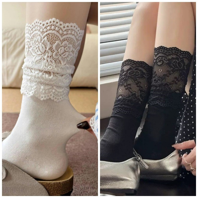 ถุงเท้านักเรียน JK ลูกไม้กลางท่อ เย็บไหม ระบายเหงื่อ แห้งเร็ว น้ำหนักเบามาก - รูปที่ 7