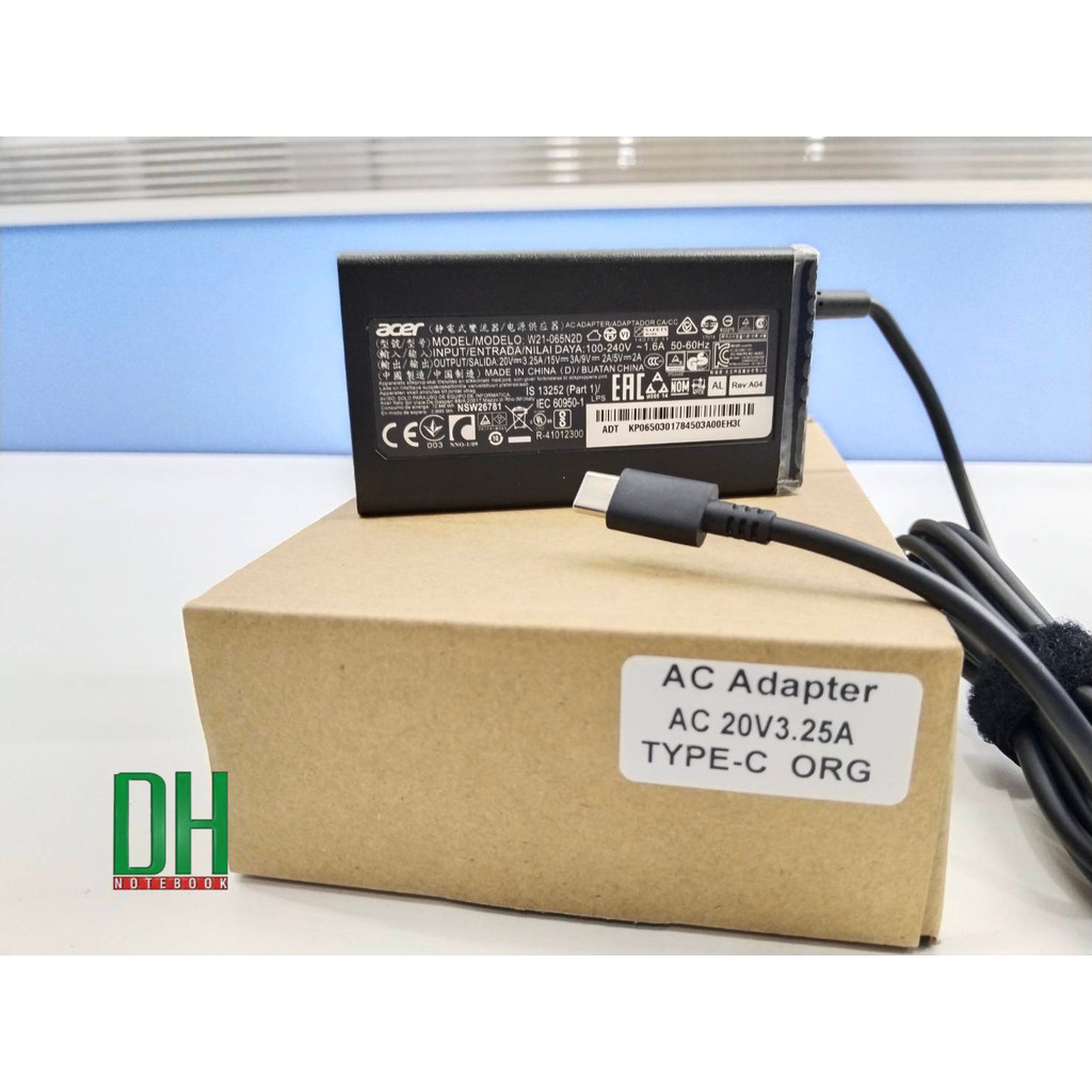 สายชาร์จ อแดปเตอร์ โน๊ตบุ๊ค Acer Chromebook Spin 11 13 R 13 R13 ACER 20V 3.25A [ TYPE-C ] ORI 65W