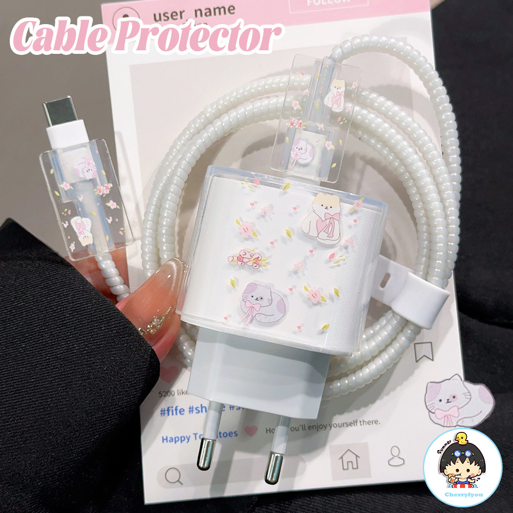 เกาหลีแมวน่ารักดอกไม้ซิลิโคนชาร์จป้องกันกรณีสําหรับ ไอโฟน 16 15 18ว-20ว ชาร์จเร็วป้องกันชาร์จปกแขน