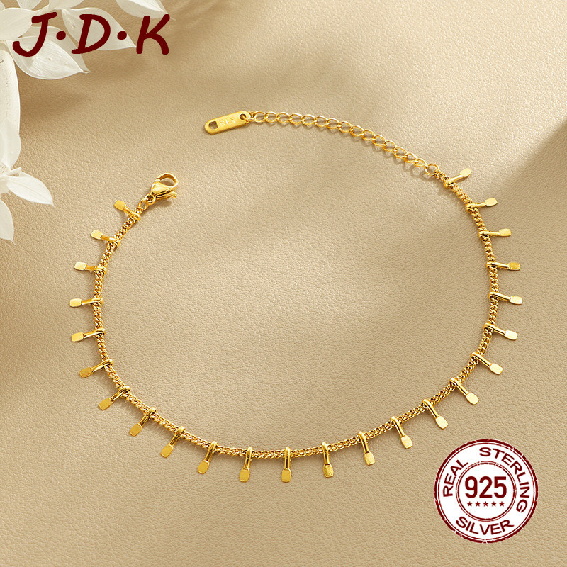 สร้อยข้อเท้าพู่สี่เหลี่ยมทอง JDK 18K สําหรับผู้หญิง