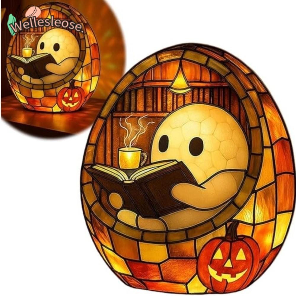WELLE Ghost อ่านหนังสือโคมไฟน่ารัก Ghost Ghost Decor ฮาโลวีน Ghosts Night Light, Creative Flicking L