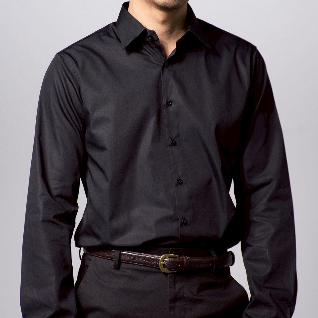 era-won เสื้อเชิ้ตเอราวอนแขนยาว ปกป้าน QUIET LUXURY SHIRT LONG MEN SLIM STANDRAD COLLAR สี Black