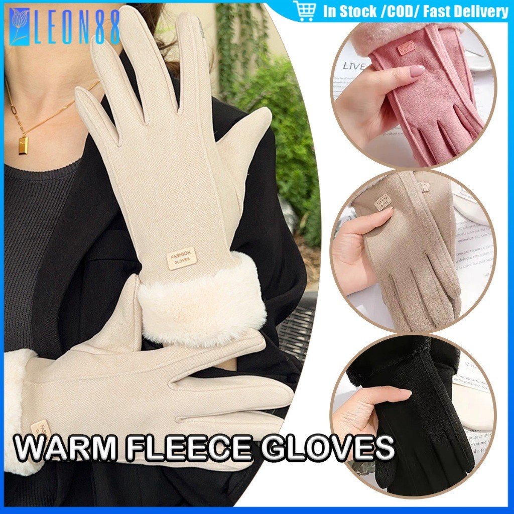 ของมาใหม่！1คู่ ถุงมือขอบขนกันหนาว สัมผัสหน้าจอได้ ถุงมือหิมะ เต็มนิ้ว แฟชั่นผู้หญิง สำหรับกีฬากลางแจ้ง