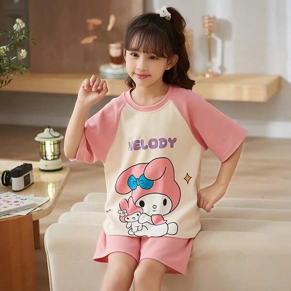 ชุดนอนเด็ก kiki baby shop ชุดนอนการ์ตูน เมโลดี้ชุดนอนเด็กชุดใส่ในบ้านเด็กผู้หญิงฤดูร้อนผ้าฝ้ายแท้แบบ