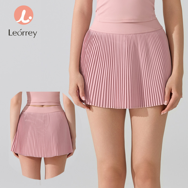 Leorrey-กระโปรงโยคะสองชั้น เอวสูง กระโปรงเทนนิส กอล์ฟ พร้อมกระเป๋า กระโปรงกีฬา 2 in 1