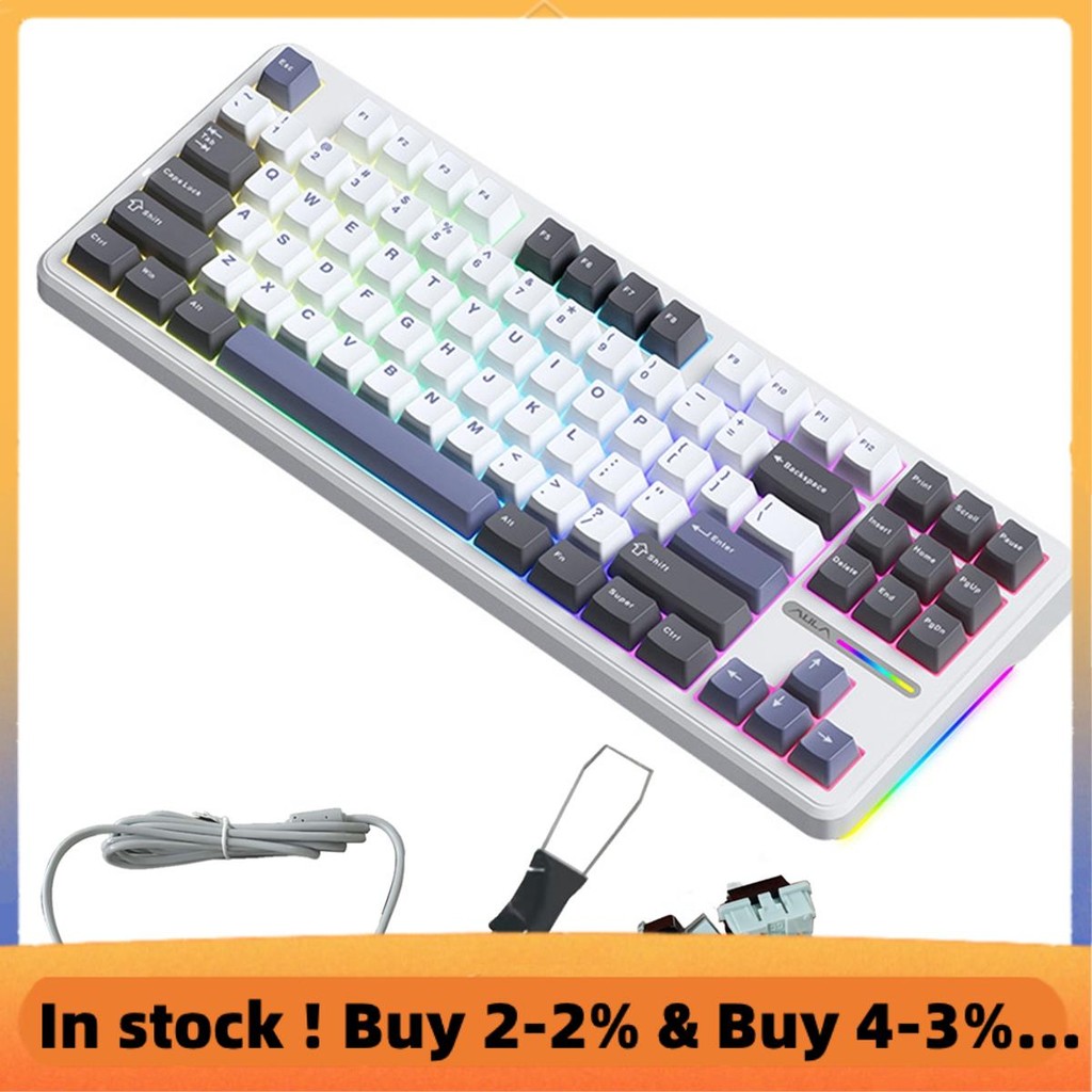Aula F87 Mechanical Keyboard Set 87 Key Hotswap คีย์บอร์ดไร้สาย RGB PBT Gaming Keyboard Set Kit