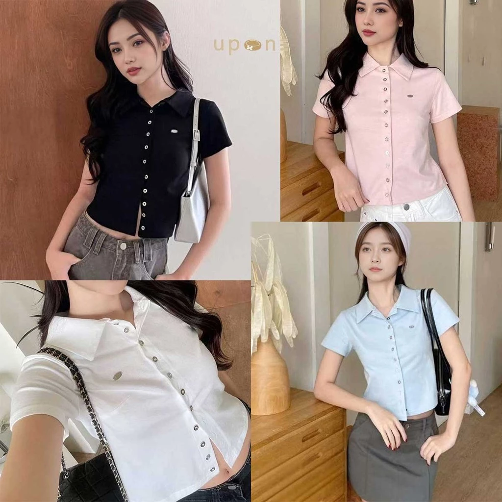 ผ้านิ่มระบายอากาศ เสื้อคอปก แขนสั้น ทรงกระชับ