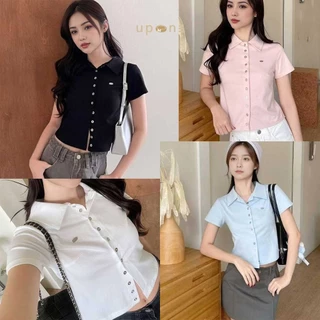 ผ้านิ่มระบายอากาศ เสื้อคอปก แขนสั้น ทรงกระชับ