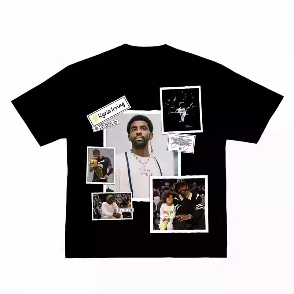 Kyrie Irving Patterned Fashion American-style Small Collar Street Distressed Basketball Round neck S