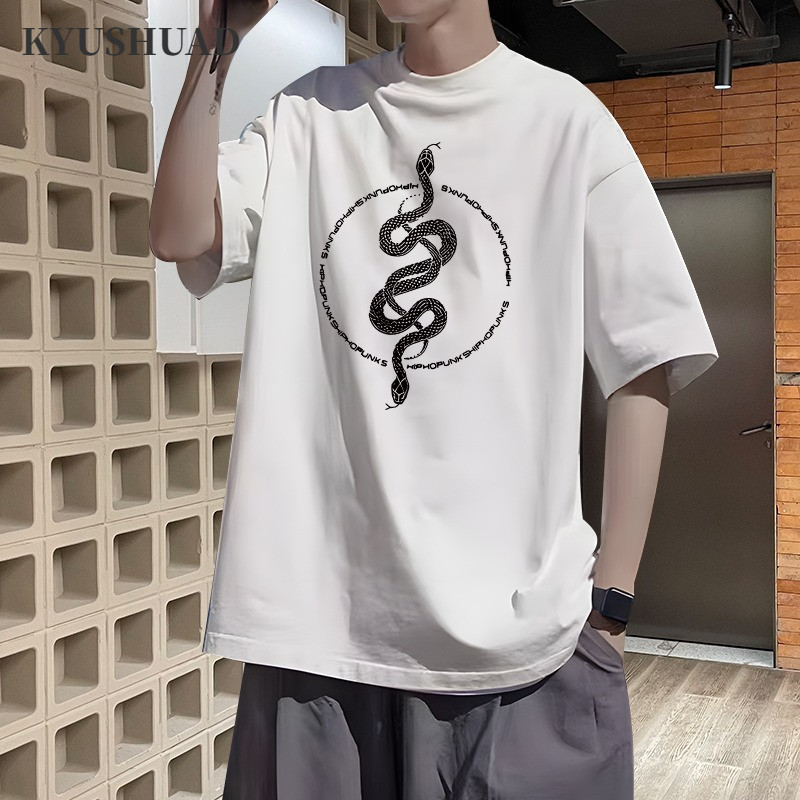 KYUSHUAD คิวชวด เสื้อยืดใหม่สําหรับผู้ชายและผู้หญิงสไตล์อเมริกันเรโทรสตรีทความรู้สึกระดับไฮเอนด์ดีไซ