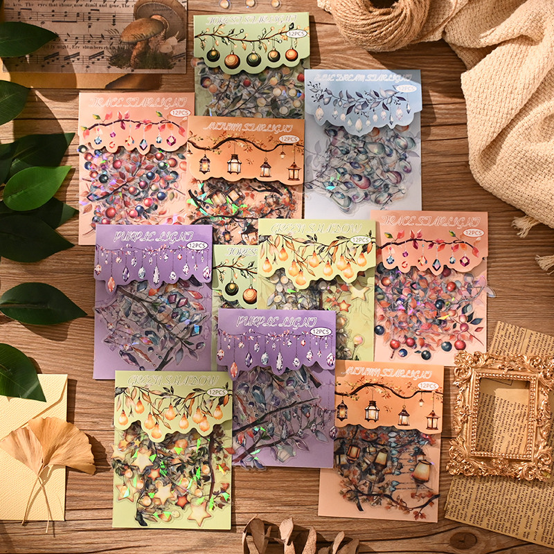 12 ชิ้นสีสันความสว่างรูปร่าง PET บัญชีมือสติกเกอร์ Journal Deco DIY สติกเกอร์