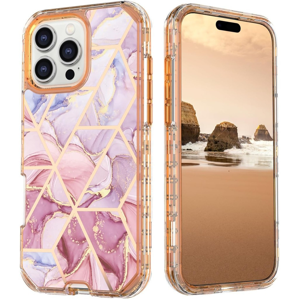3-in-1 ทนทาน CZM Marble Case สําหรับ iPhone 11/12/13/14/15/16 Pro Max, กันกระแทก iPhone 14/15/16 Plu