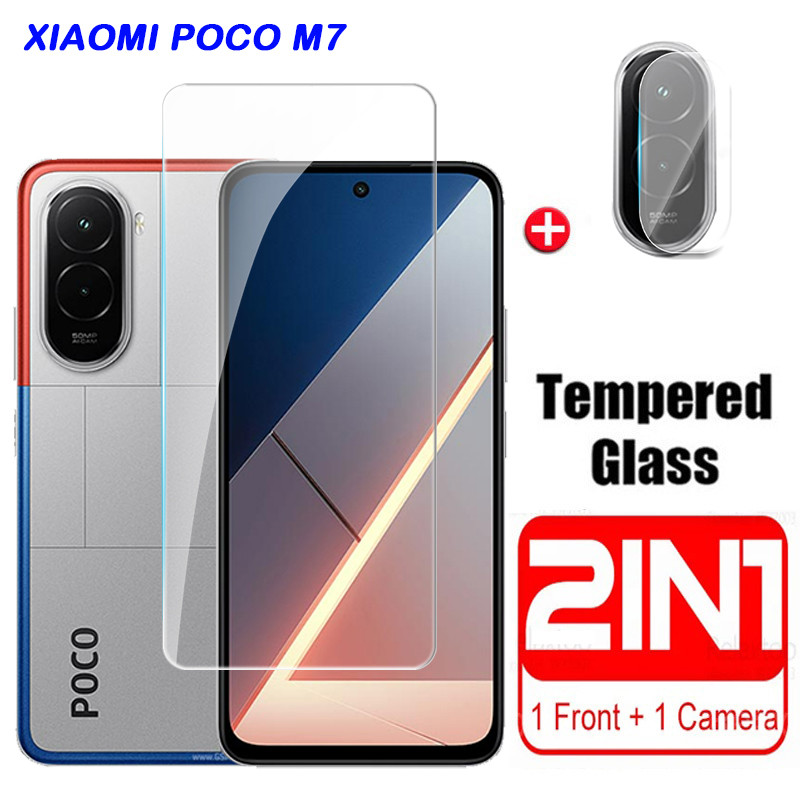 สําหรับ Xiaomi POCO M7 Plus 4G 5G 2025 ป้องกันหน้าจอคลุมทั้งหมดป้องกันกระจกนิรภัยสําหรับ Mi POCOM7 M7Plus POCOM7Plus ฟิล์มด้านหน้าเลนส์กล้อง