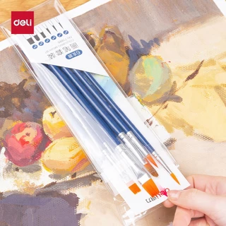 Deli ชุดพู่กันนักเรียน 6 แท่ง (สีน้ำเงิน) พู่กันสีน้ำ อุปกรณ์วาดภาพ สำหรับเด็ก Coloring Brush