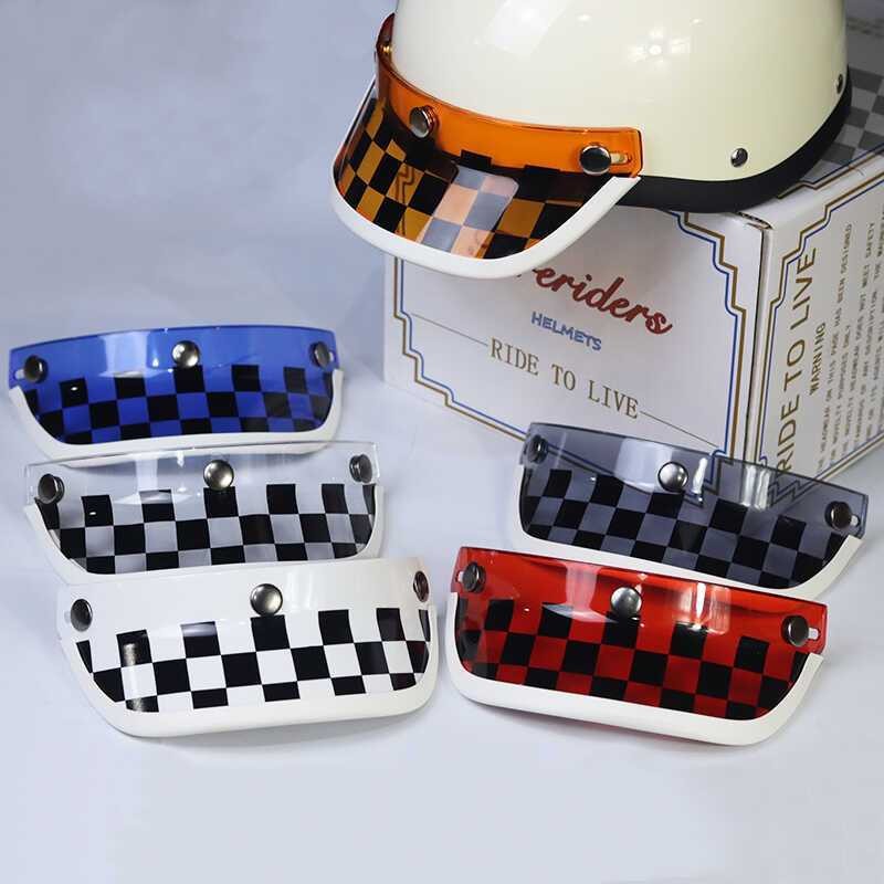 Fireriders หมวกกันน็อคมอเตอร์ไซค์ Harley วินเทจ Checkerboard หมวก, กระบังหน้าปีก, อุปกรณ์เสริมสากล