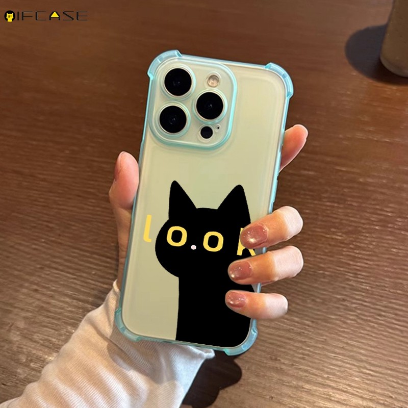 สําหรับ Infinix Hot 60 Pro Plus 60i 50 4G เคสโทรศัพท์ตลกดูแมวดําแมวน่ารักการ์ตูน Frosted กันกระแทก Simple โปร่งแสงนุ่มปลอกกรณีปกหลัง