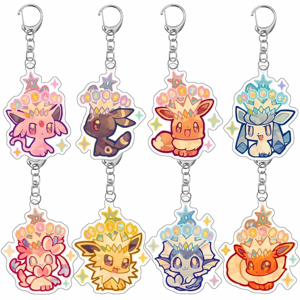การ์ตูน Pokemon Key Chain vapereon jolteon umbreon eeve, espeon glazeon, พวงกุญแจอะคริลิค รอการจัดการ