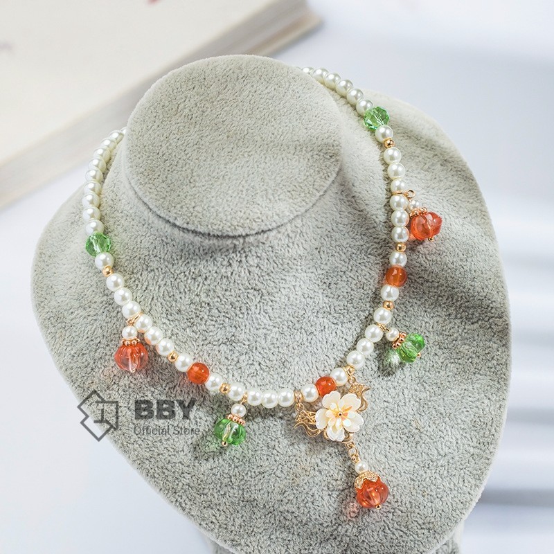 BBY สร้อยคอแก้วเจียระไนจีนคลาสสิก ของขวัญผู้หญิง ปรับระดับ B026