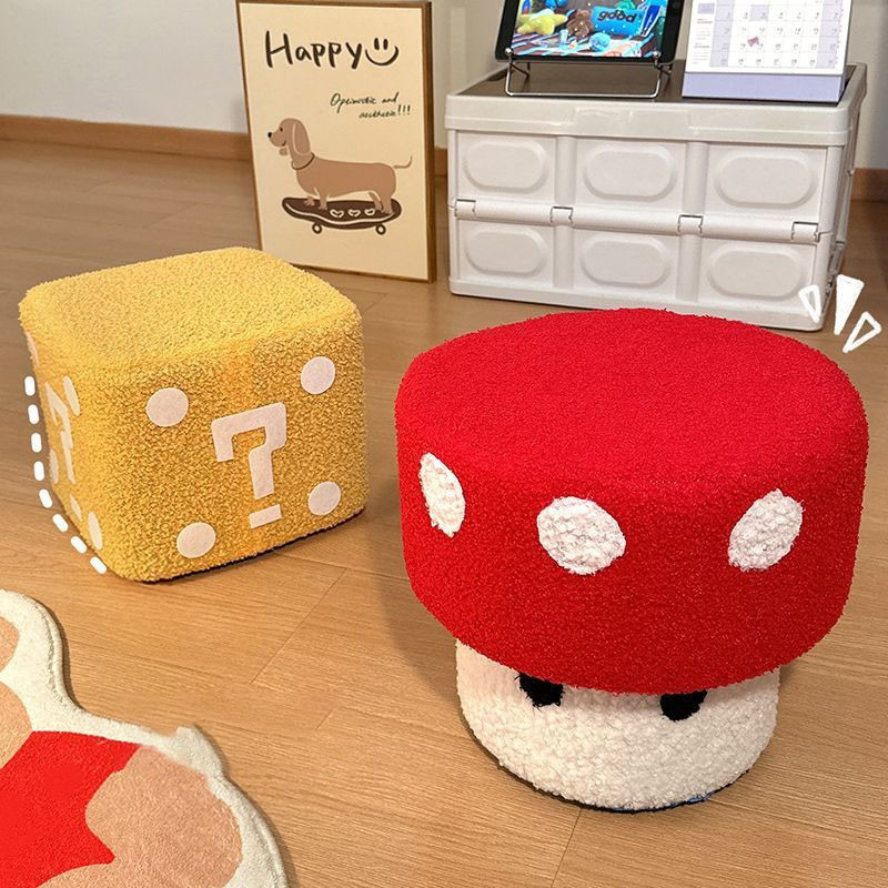 สตูลเห็ด สตูลลูกเต๋า เก้าอี้ เก้าอี้แต่งหน้า เก้าอี้ต่ำน่ารักสร้างสรรค์ เก้าอี้เห็ดขนฟูสำหรับบ้าน