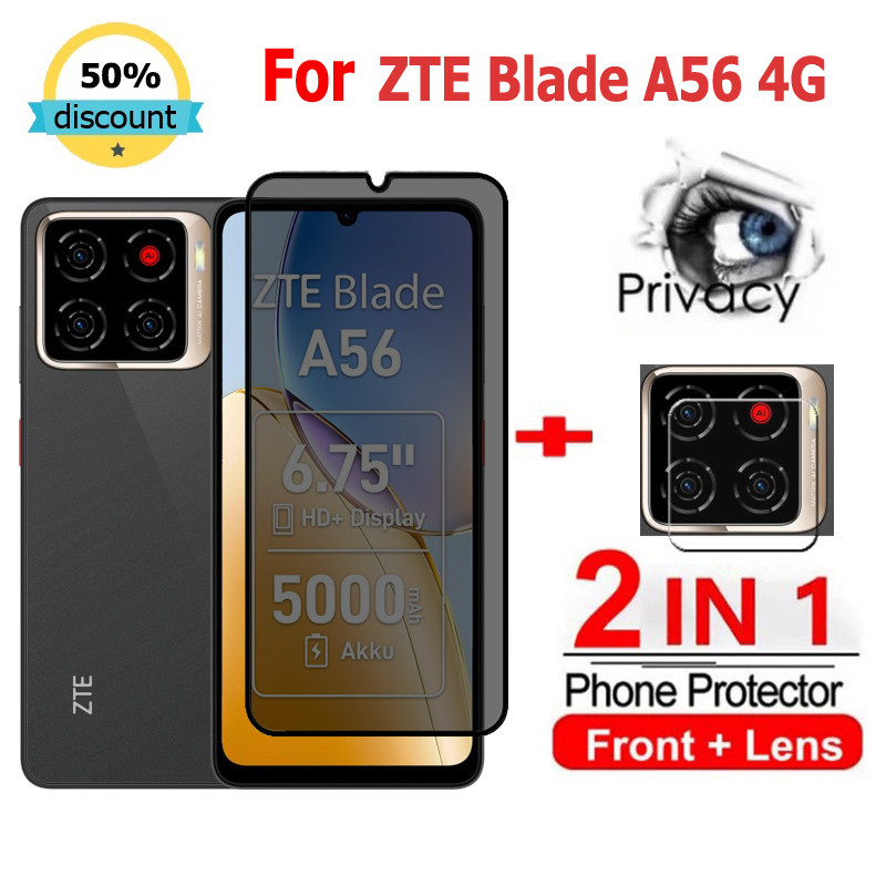 2 in 1 ฟิล์ม ZTE Blade A56 4G ความเป็นส่วนตัวกระจกนิรภัยสําหรับ ZTE Blade V70 Max V50 A51 A52 A71 A7