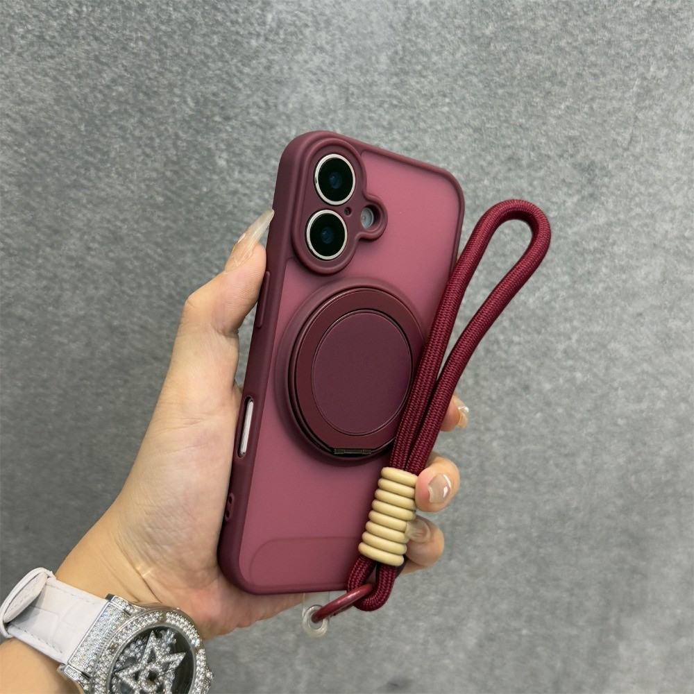 พร้อมเชือกคล้อง 360° Rotatabl ขาตั้ง Frosted เคสโทรศัพท์กันกระแทกสําหรับiPhone 16 11 112 13 14 15 Pro Max 16Plusแม่เหล็กSoft TPU Edgeป้องกันกรณีMatte Hard PCปกหลัง