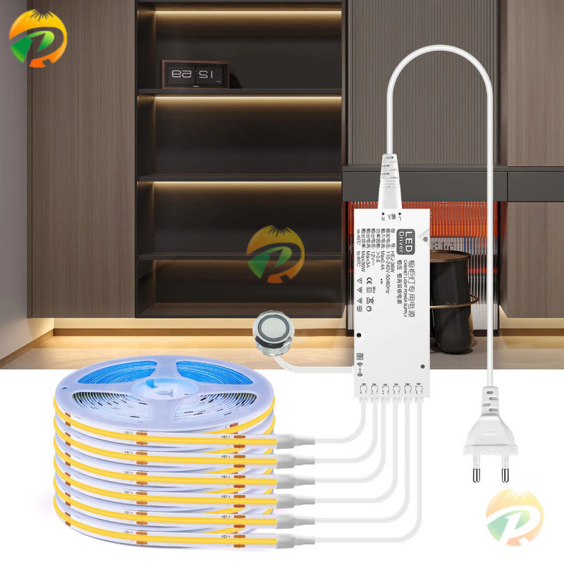 เซ็นเซอร์สัมผัสหรี่แสงได้ FCOB ไฟ LED strip DC 12V สวิทช์ DIY ตู้เก็บของชั้นวางจอแสดงผล backlight