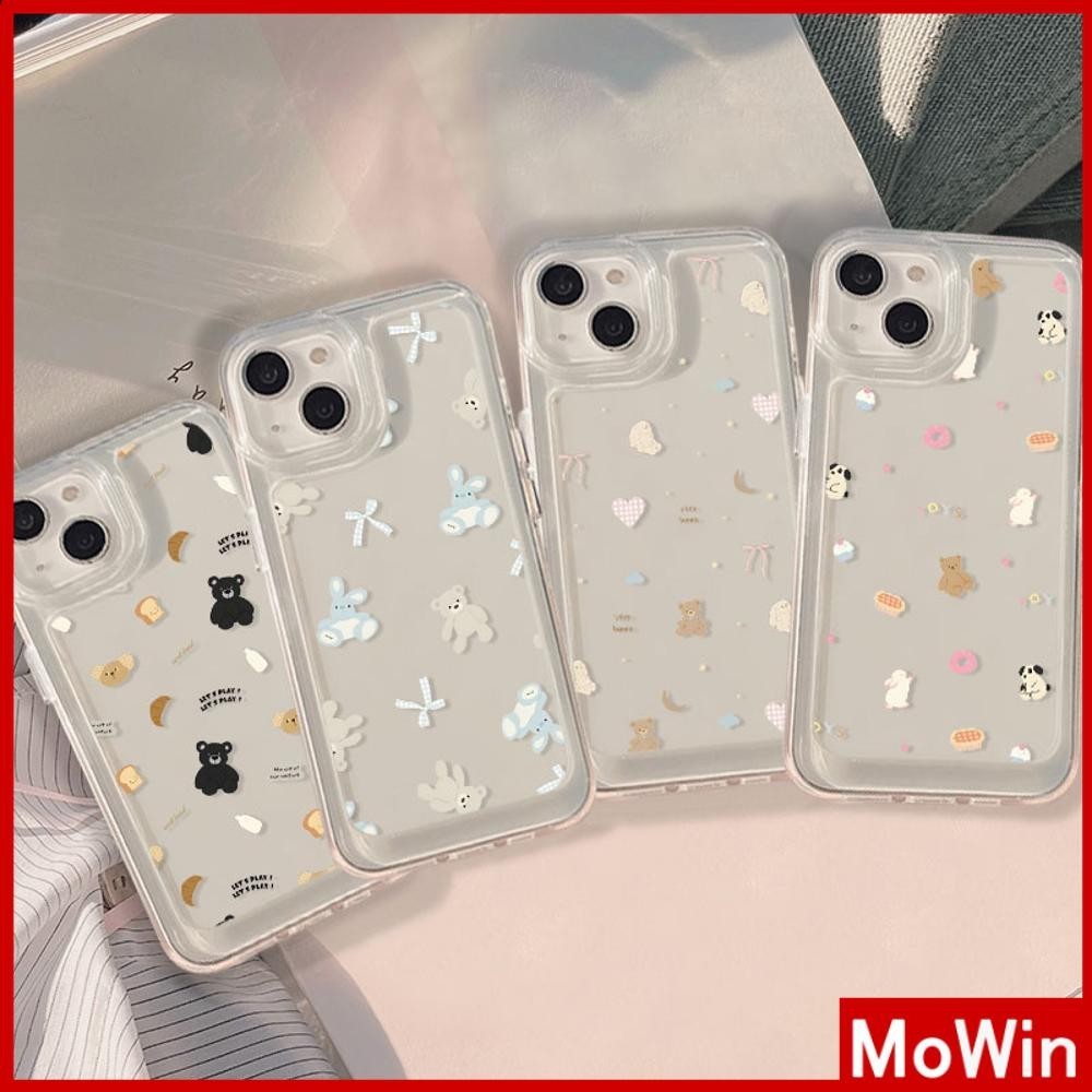 Mowin - สำหรับ iPhone 15 Pro Max เคสใส TPU ปุ่มชุบไฟฟ้าอ่อนป้องกันกล้องกันกระแทก หมีและกระต่าย เข้ากันได้กับ iPhone 14 13 12 11 XS XR 7Plus 8 Plus