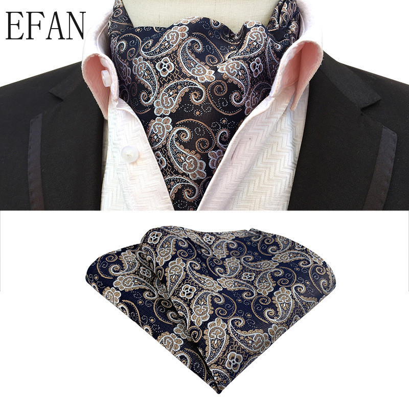 1เซ็ตผู้ชายcashew Tieและกระเป๋าสแควร์ชุดงานแต่งงานCravat Ascot Scrunch Selfอังกฤษโพลีเอสเตอร์Soft PaisleyคอTieผ้าเช็ดหน้า