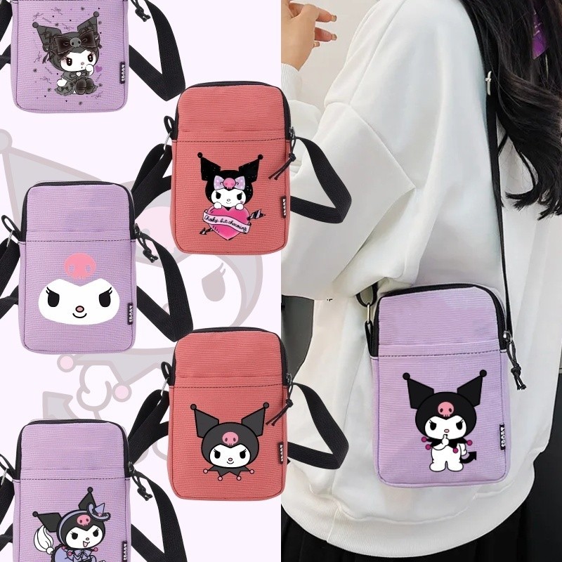 ใหม่ Kuromi กระเป๋าสะพายไหล่ ลายการ์ตูน คุณภาพสูง แบบพกพา ใส่โทรศัพท์มือถือได้ อเนกประสงค์ เหมาะกับการเดินทาง ของขวัญวันเกิด สําหรับเด็กผู้หญิง