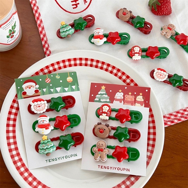 กิ๊บติดผมคริสต์มาสน่ารักกวางเรนเดียร์ซานตาคลอสกิ๊บพรรคกิ๊บอุปกรณ์ผมสําหรับสาวผู้หญิงของขวัญคริสต์มาส