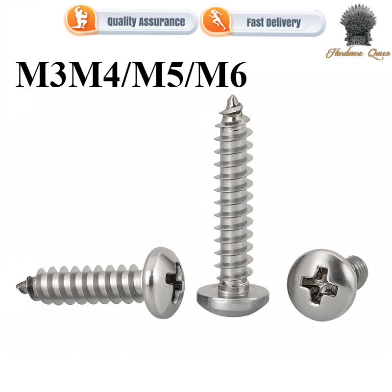 [QL2] สกรู สกรูแตะตัวเอง 316 สแตนเลส Phillips หัวกลมสกรูแตะตัวเอง M3M4/M5/M6ขายส่ง DIY เมตริก อุปกรณ์เสริมที่รวดเร็ว