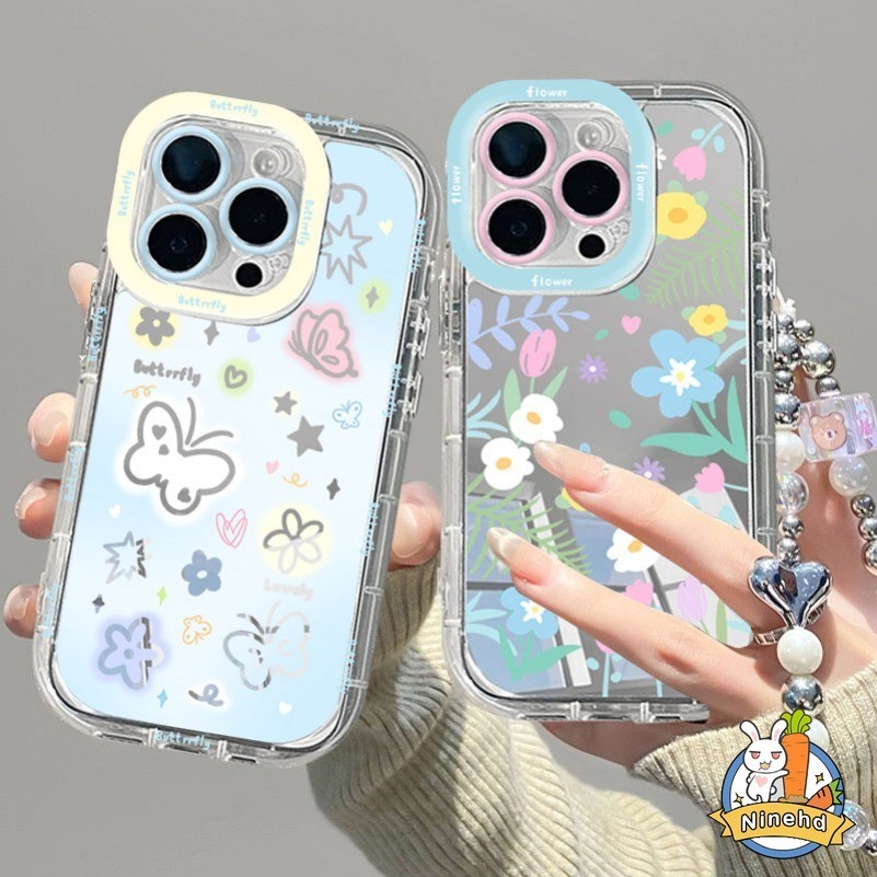 หวาน Cool ดอกไม้ผีเสื้อกระจกสําหรับ OPPO A60 A38 A18 A7 A17 A16 A15 A3s A58 A57 A54 A79 4G 5G A53 2020 เคสโทรศัพท์ Anti Falling กันกระแทกปกหลัง