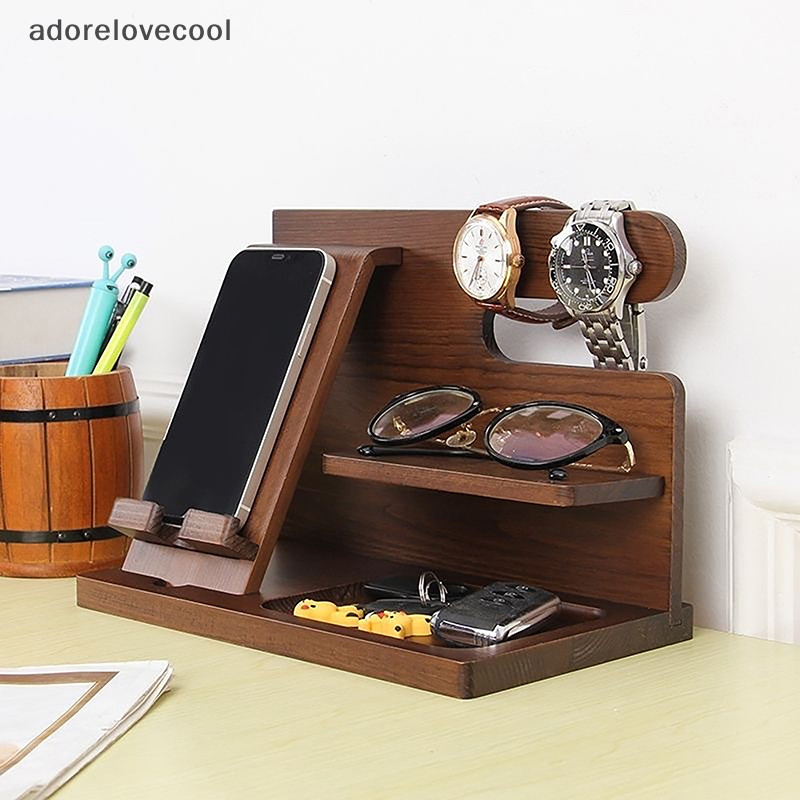 Adth ข้างเตียงไม้โทรศัพท์ Docking Station Holder กระเป๋าสตางค์ขาตั้งนาฬิกา Storage Rack Valnes al Martijn