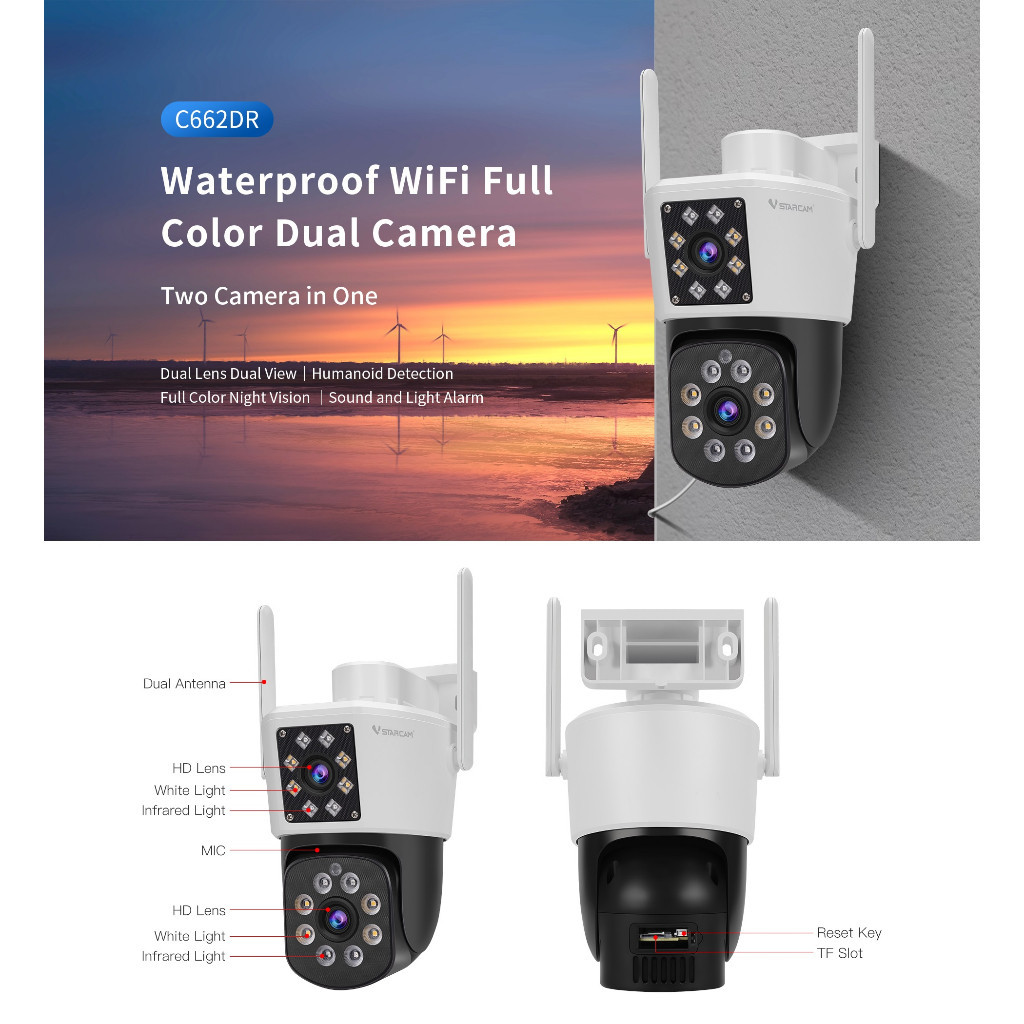 คมชัด VSTARCAM C662DR FULL HD 1080p 2.0MegaPixel iP Camera WiFi กล้องวงจรปิดไร้สาย (เลนส์กล้องคู่)