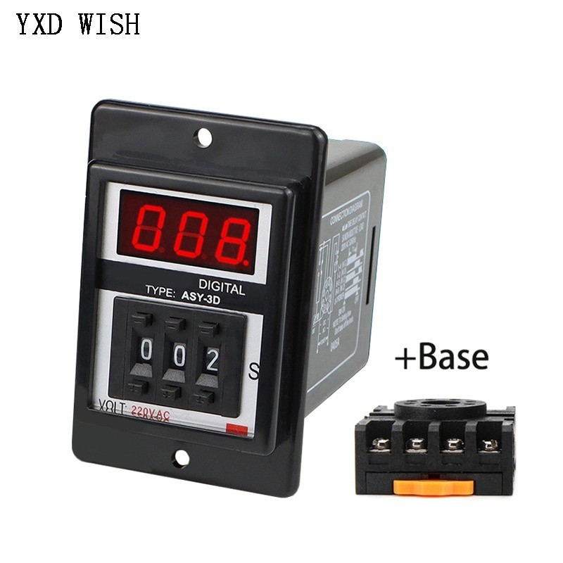 ✩ASY-3D Delay Timer Time Relay 8PIN with base DC24V AC380V AC220V 1-999S Digits Programmable Timer D