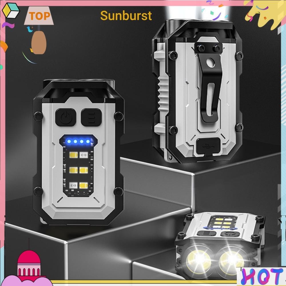 ไฟฉายพวงกุญแจขนาดเล็ก USB ชาร์จ LED หมวกคลิปโคมไฟสําหรับการตกปลาแคมป์ปิ้ง [Sunburst11.th]