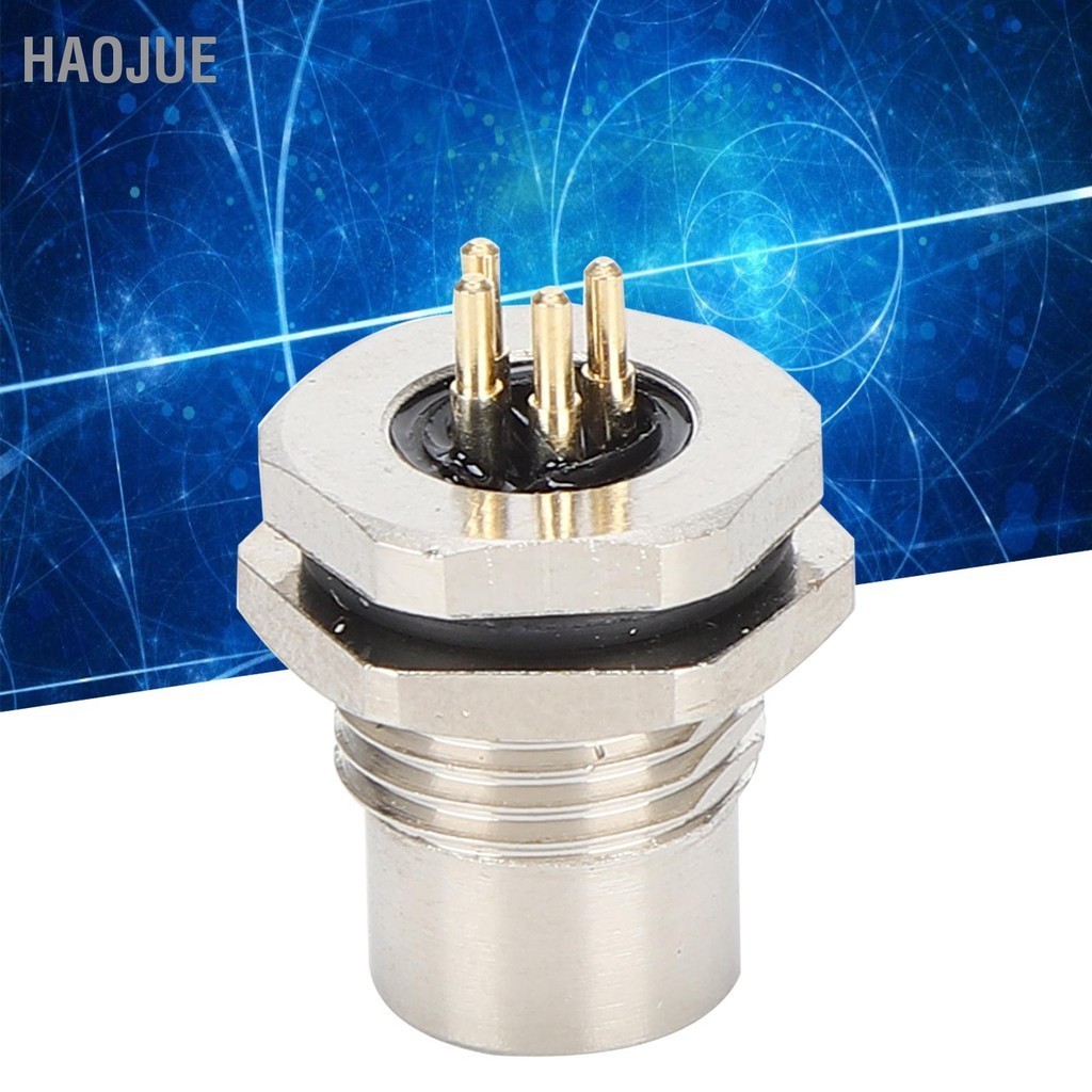 HaoJue M8-F3-S4 Pass Socket 4Pin M8 Connector IP67 แผงด้านหลังติดตั้งเปลือกทองเหลืองชุบนิกเกิล