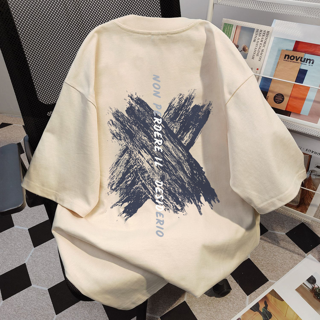เสื้อยืด โอเวอร์ไซส์ TIHIK 100%Cotton เสื้อแขนสั้นพิมพ์ป๊อปแฟชั่นหลวม T1898