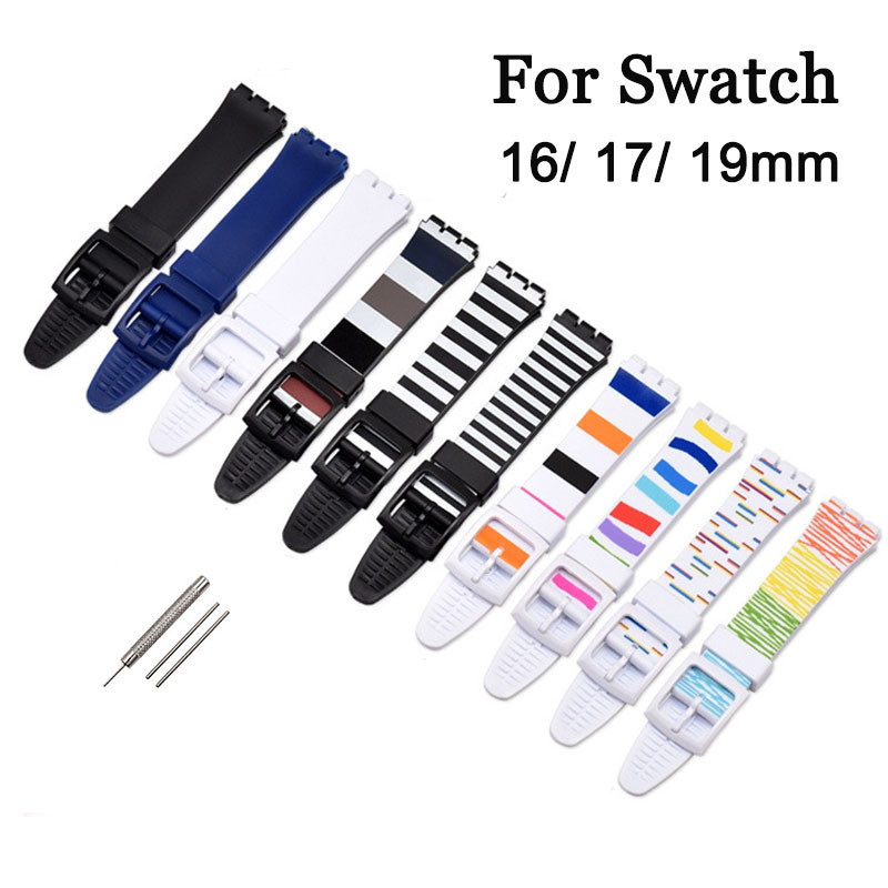 SWATCH 16มิลลิเมตร17มิลลิเมตร19มิลลิเมตรสายนาฬิกาซิลิโคนสําหรับ ตัวอย่าง สายนาฬิกากันน้ําพีวีซียางสร้อยข้อมือผู้หญิงผู้ชายเปลี่ยนสายรัดข้อมือ