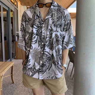 Maisidahouse ผู้ชาย เสื้อแขนสั้น ดอกไม้ เวลาว่าง หลวม แฟชั่น เสื้อ สไตล์ฮาวาย